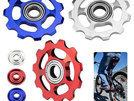 Xavswde 3 uds Roldanas de Cambio Trasero 11 Dientes Ruedas de Cambio MTB Roldanas de Aleación de Aluminio Roldanas para Bicicletas de Montaña(Azul, Rojo y Plateado) Reacondicionado Fashion