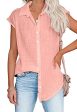 Hiistandd Camiseta de manga corta para mujer, de lino, con cuello en V, suelta, con botones en la parte inferior, Rosa., XL Reacondicionado Cheap